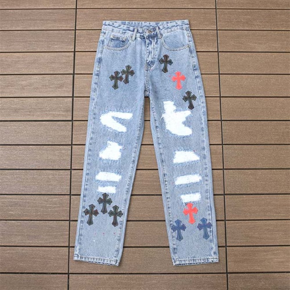 Chrome Hearts Colorful Cross Ripped Jeans